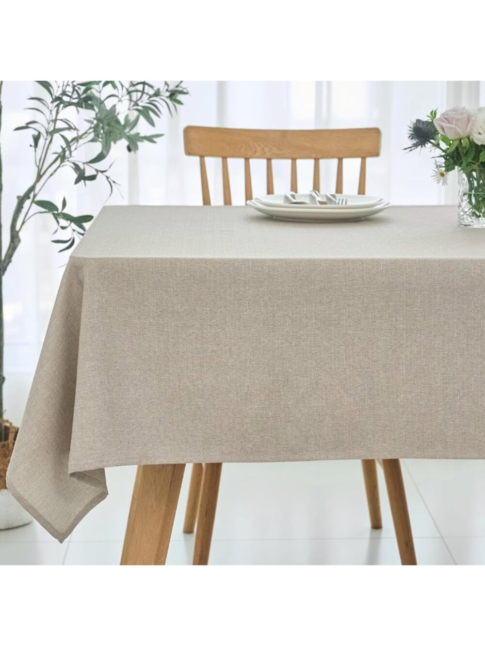 Square Linen Tablecloth Water Resistance Antiwrinkle Spill Proof Stain Resistant